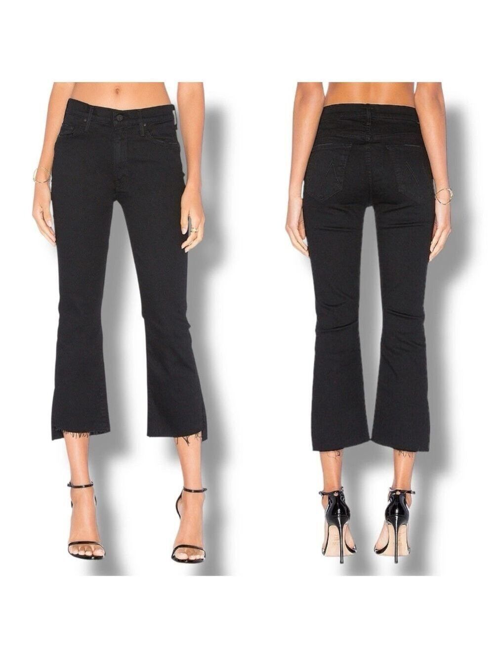 MOTHER The Insider Crop Step Fray Jeans Not Guilty Black Raw Hem Bootcut Size 24